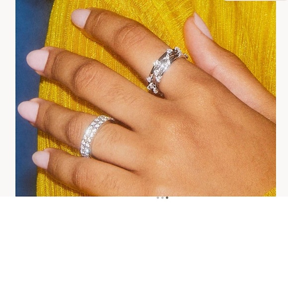 Kendra Scott Haven Silver Crystal Heart Rings Set Of 3 Size 8 New - Picture 4 of 4